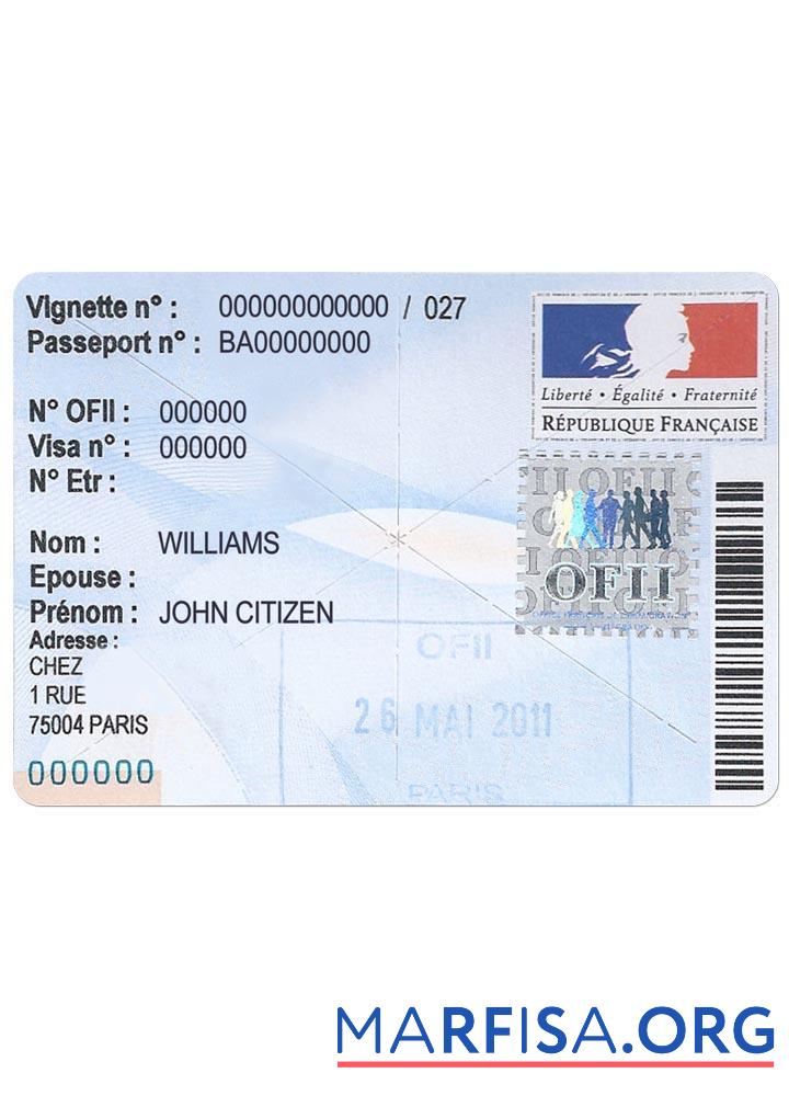 Downloadable France residency Ofii visa stamp download for verification